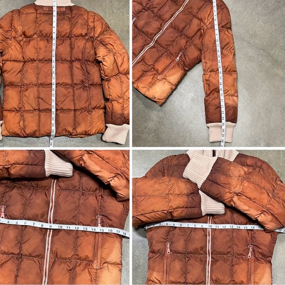 Vintage Y2K Tommy Jeans Puffer Jacket Faded Brown Cream Ribbed Collar Size L - Picture 8 of 9